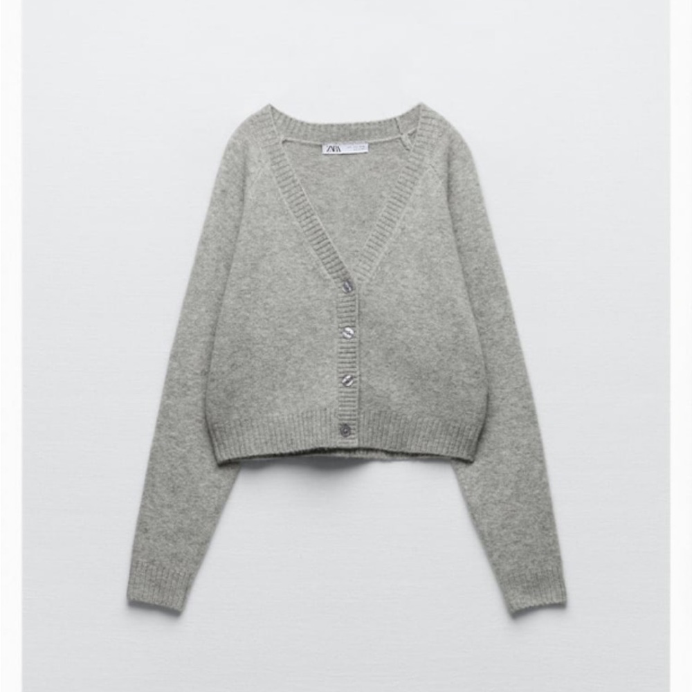 Cropped Gray Zara Cardigan Sweater NWOT